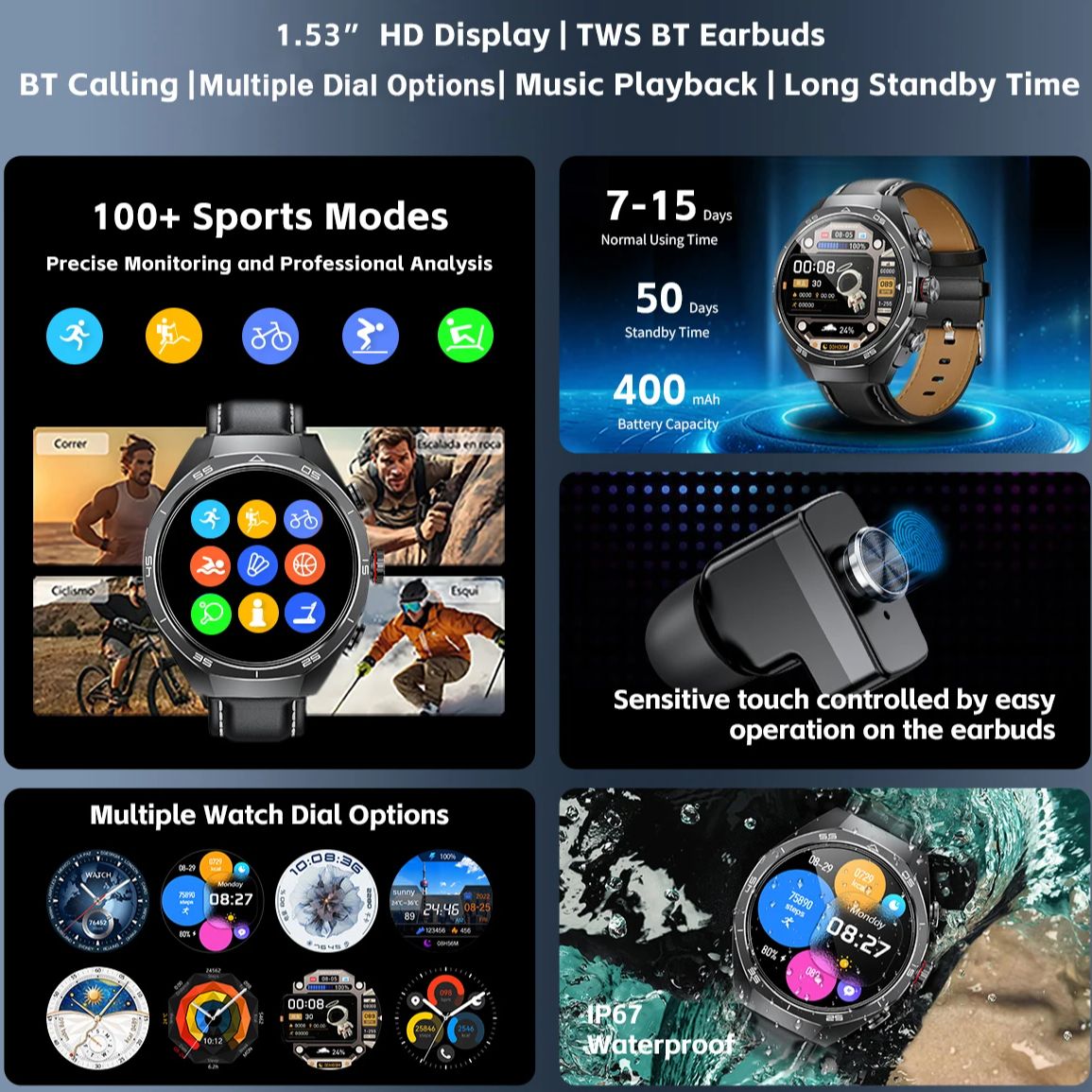 NFC Headset Smart Watch 2 in 1 - огляд і ціна Sports Earphone Hook